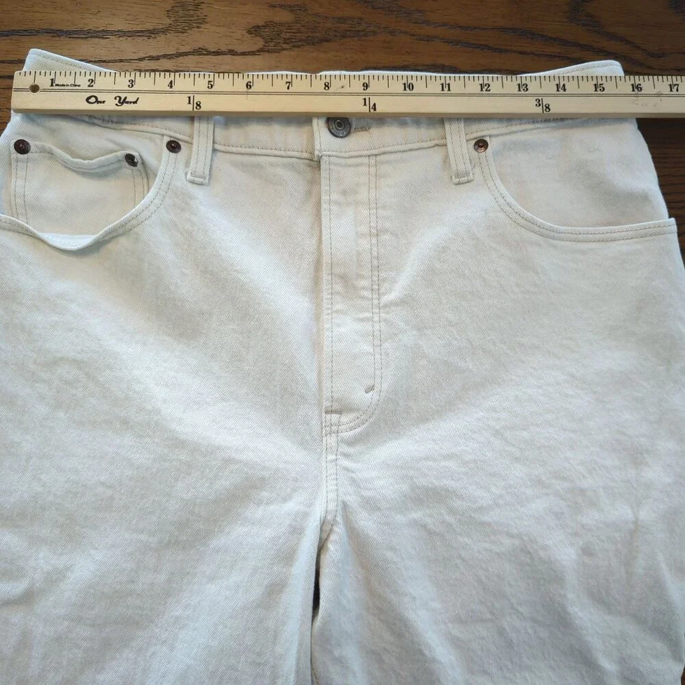 Abercrombie & Fitch Women's White Jeans Sz 14 The Straight Curve Love Slit Hem